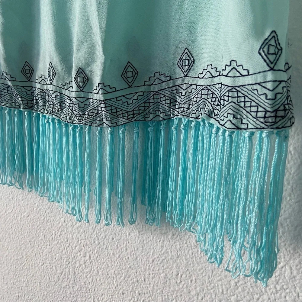 Western Fringe Tank Boho Crop Pastel Blue Tassel Top Mint Blue Size Small Summer - Picture 3 of 8